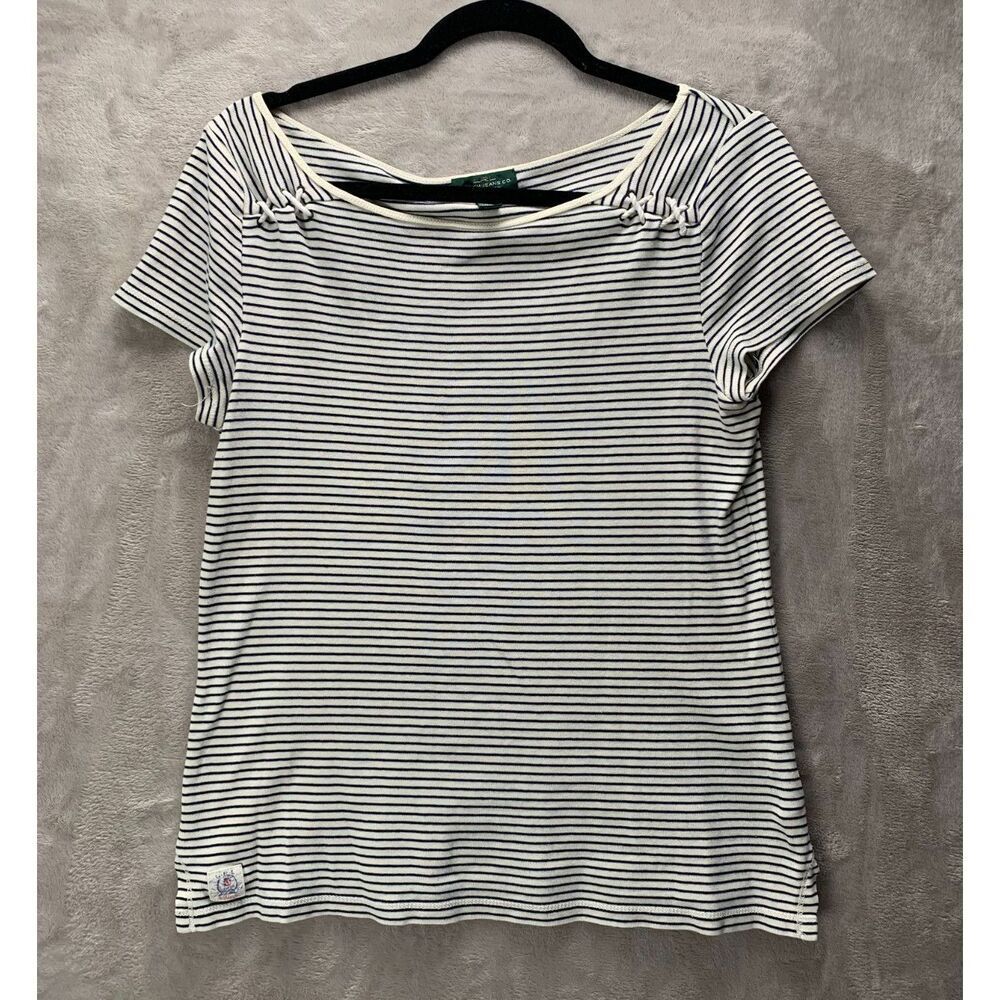 LAUREN RALPH LAUREN | MEDIUM WOMEN'S | NAVY STRIPE VTG SHORT SLEEVE WHITE